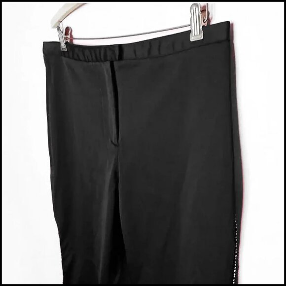 Black Satin Stretch Pants with Rhinestones, Boot Cut Bougie Evening Glam 90s - Picture 9 of 16